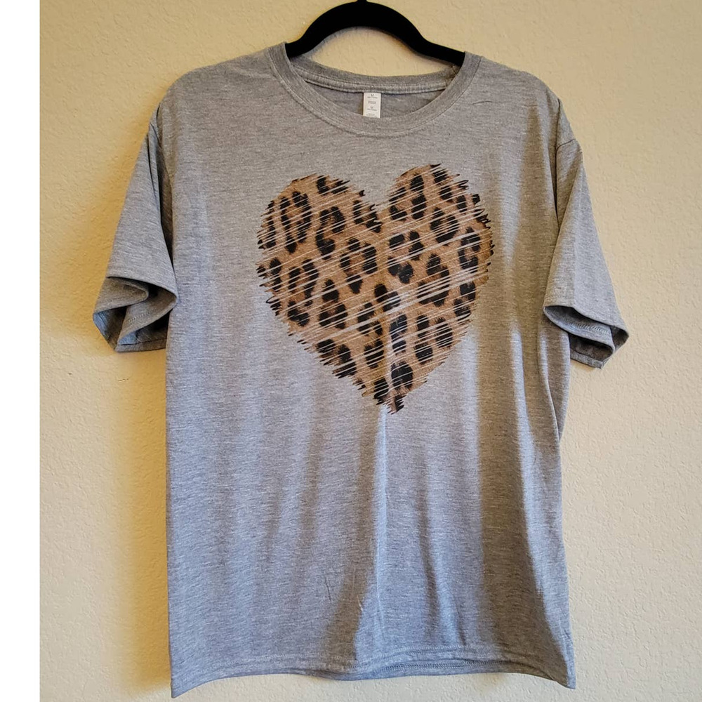 Fox & Owl Leopard Distressed Heart Graphic Tee in Heather Gray